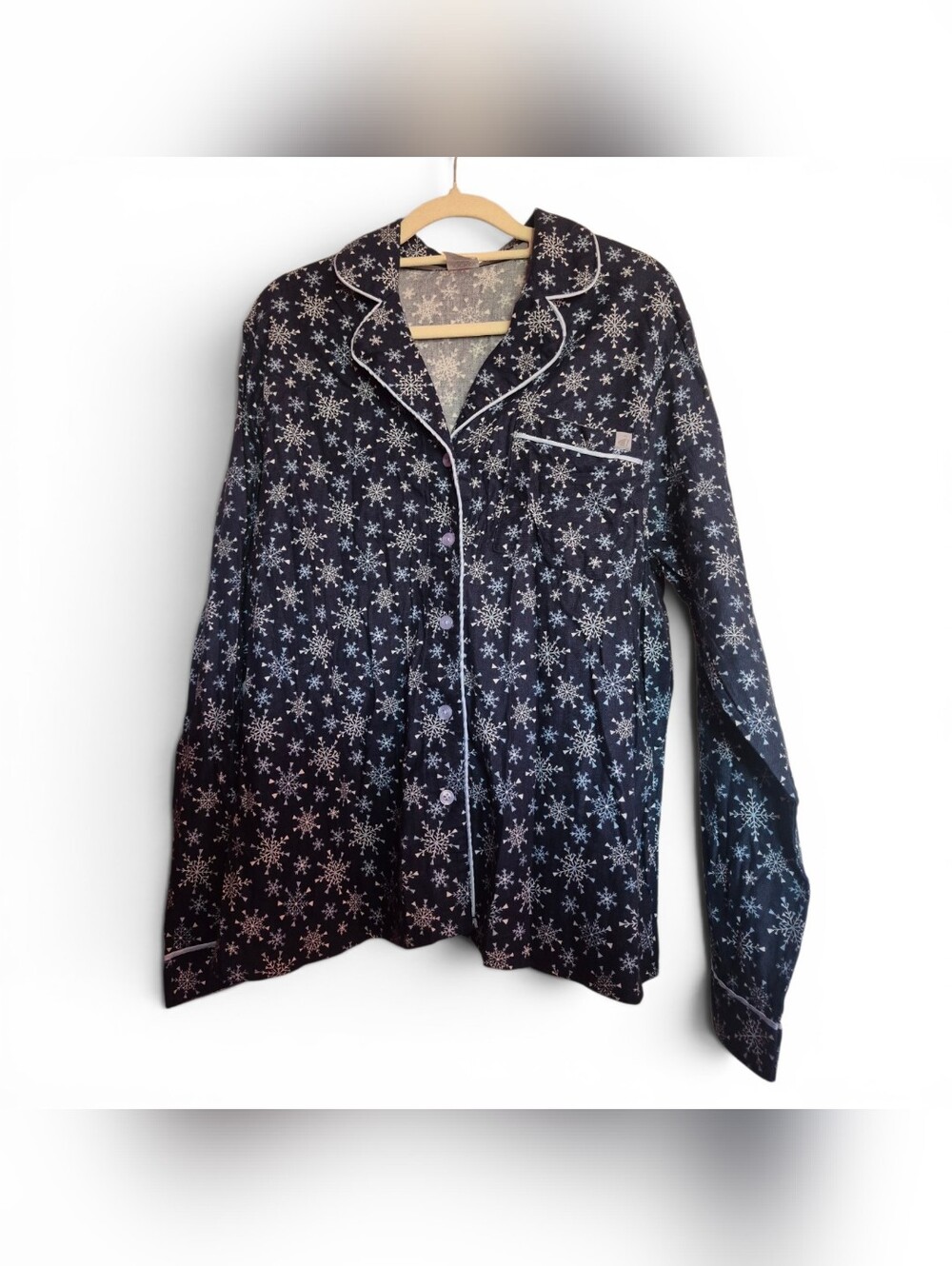 Jockey Navy Pajama Top with White/ Baby Blue Snowflake Print